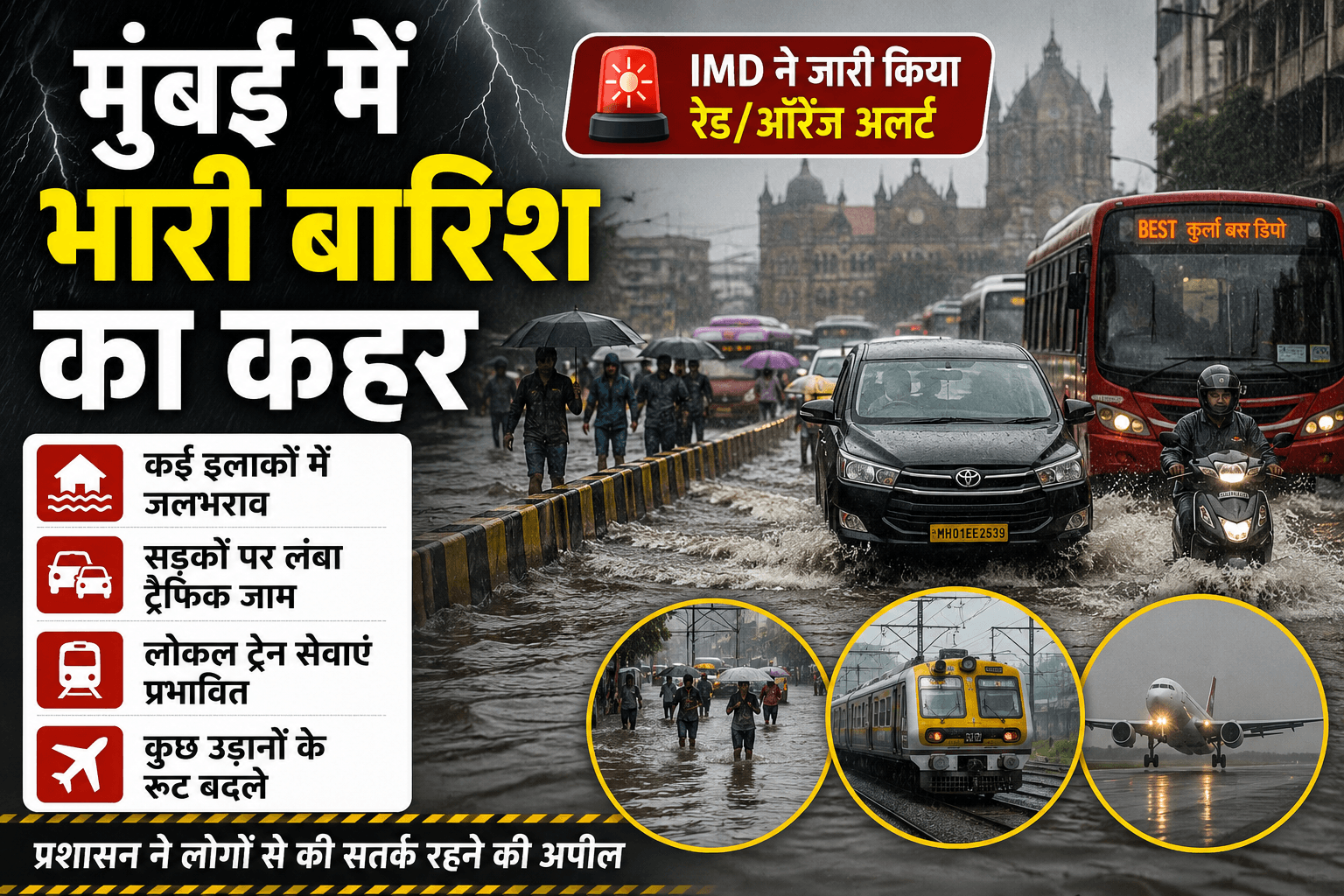 मुंबई में भारी बारिश का कहर: जलभराव से जनजीवन बेहाल, कई इलाकों में रेड अलर्ट